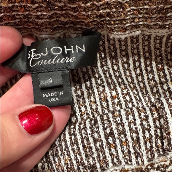 ST. JOHN COUTURE TWO PIECE SUIT SKIRT IN BRONZE GOLD WHITE METALLIC KNIT SIZE 2 - Picture 15 of 15